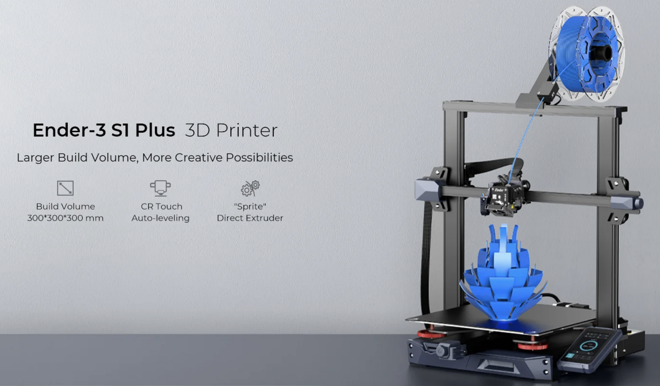 CREALITY ENDER-3 S1 PLUS 3D Printer
엔더-3 S1 플러스
듀얼 Z축, 300 x 300 x 300 빌드볼륨, 4.3인치 터치스크린