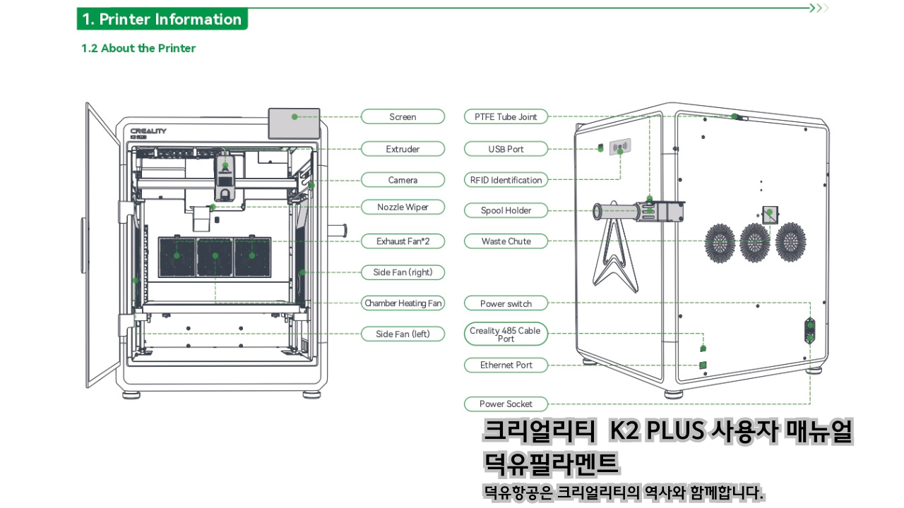 크리얼리티 K2 PLUS 고속출력 3D프린터 사용자 매뉴얼 덕유필라멘트