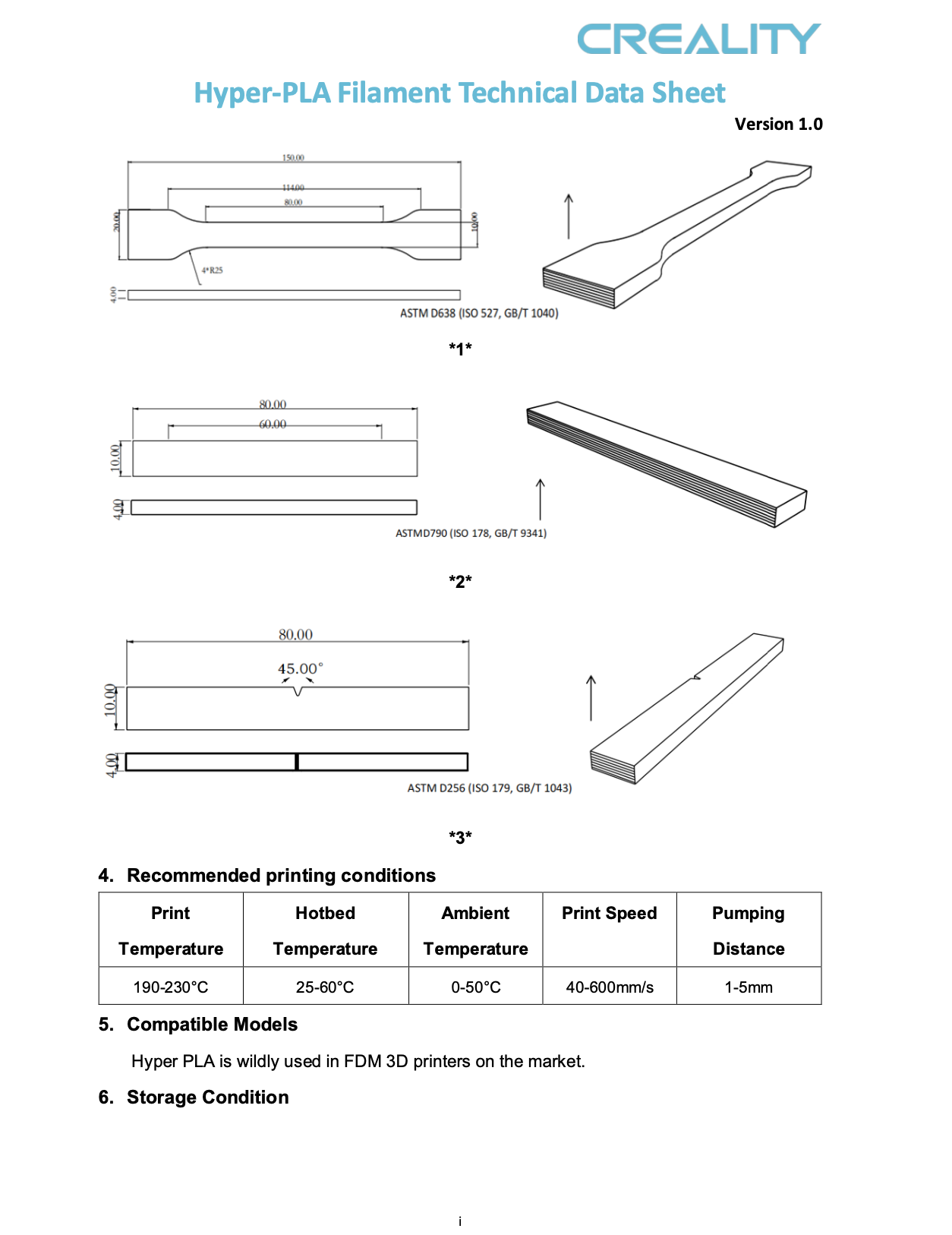 크리얼리티 Hyper PLA 필라멘트 MSDS 데이터; CREALITY Hyper PLA Filament Technical Data Sheet 덕유항공