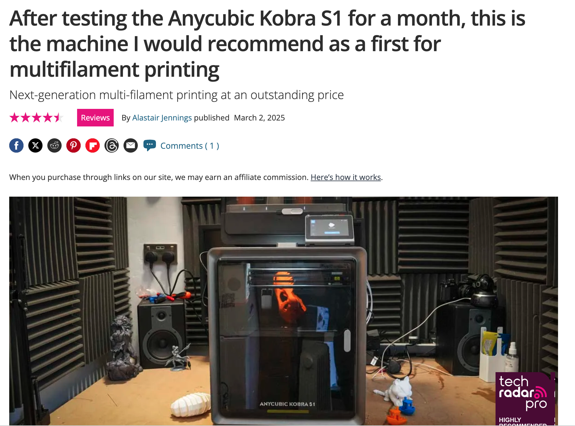 애니큐빅 코브라 S1을 한 달간 테스트 한 결과 리뷰, 최고의 정밀도 수준;Anycubic Kobra S1 Combo