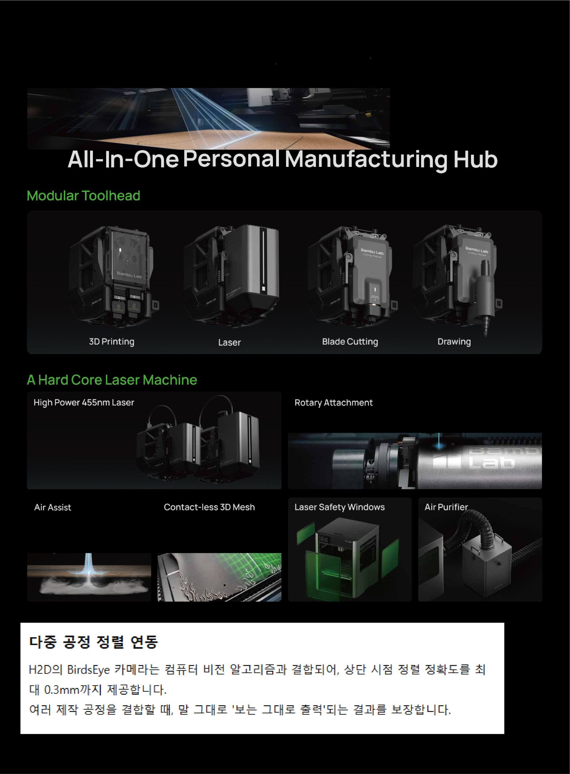 뱀부랩 H2D 제품설명 및 스펙, 소규모 제조업을 위한 3D프린터 #뱀부랩 #h2d #h2dc #10W #40W